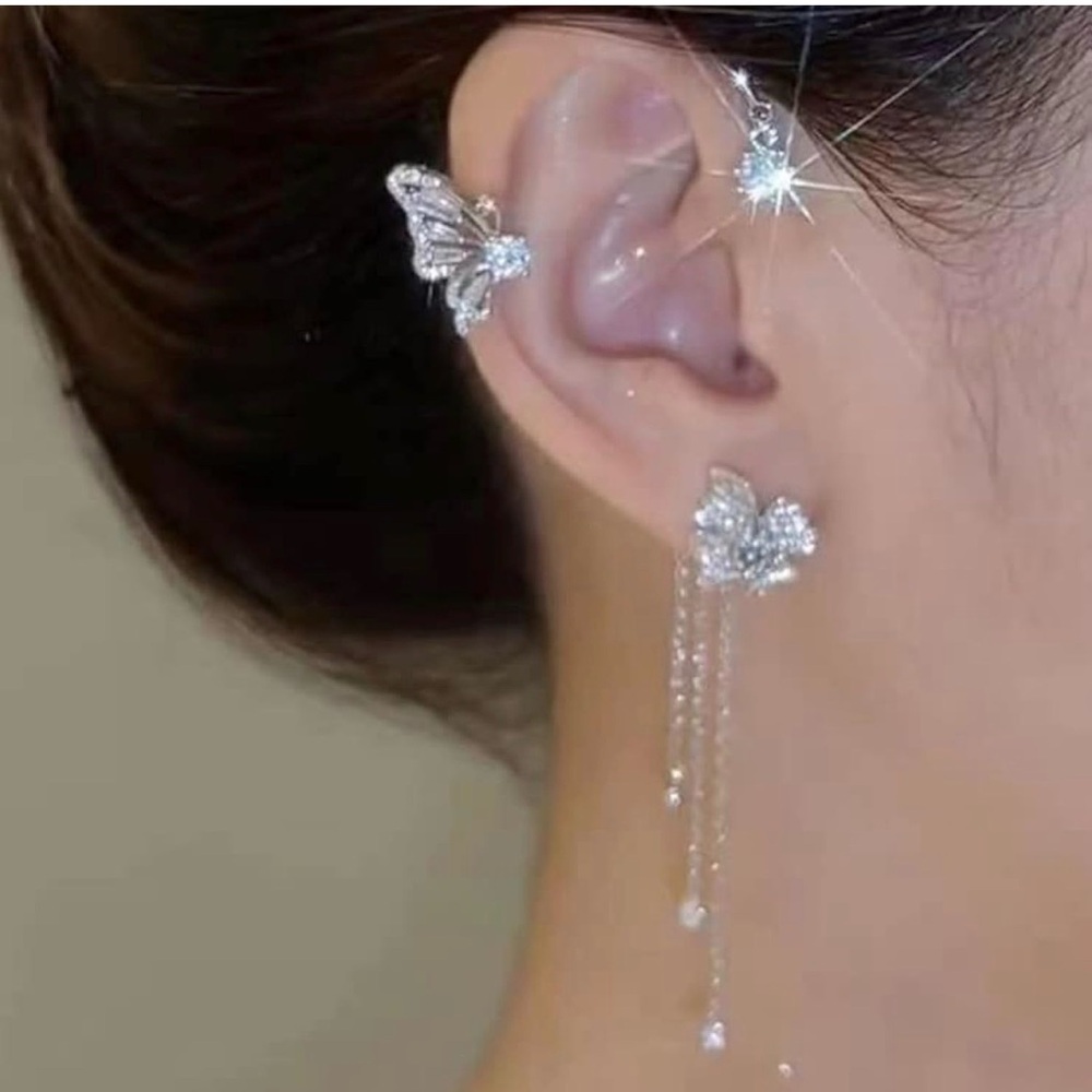 Zircon Butterfly Ear Cuff Earrings - Picture 2 of 3